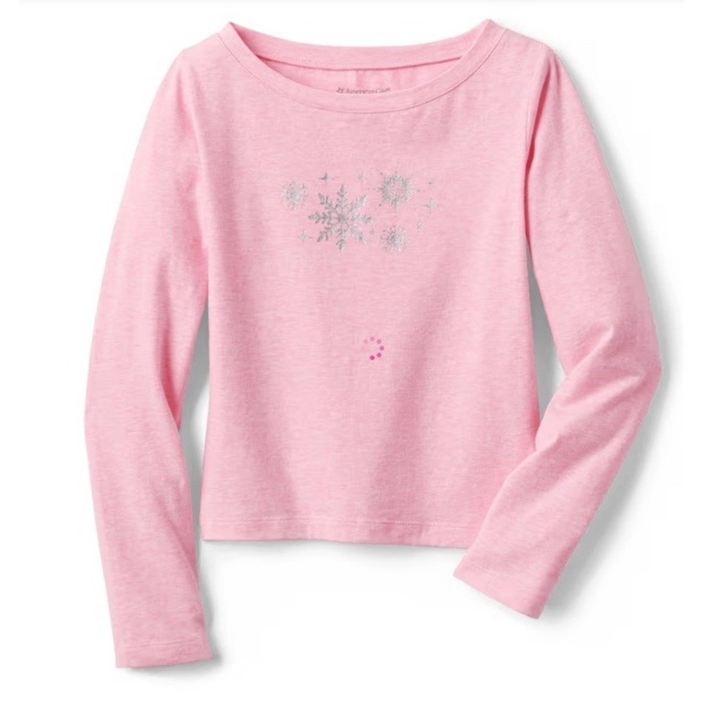 American Girl Snow Fancy Collection Pink Snowflake Top Tee Long Sleeves Sz 10/12